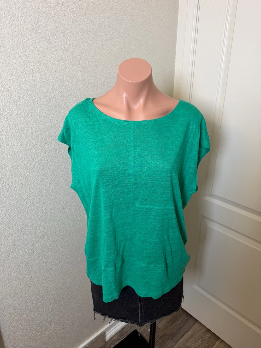 NWT Sigrid Olsen Short Sleeve Tee in Bright Green 100% Linen Sz L